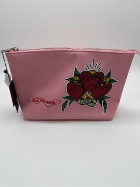 Ed Hardy Pink Heart Love Makeup Toiletry Cosmetic Bag Pouch